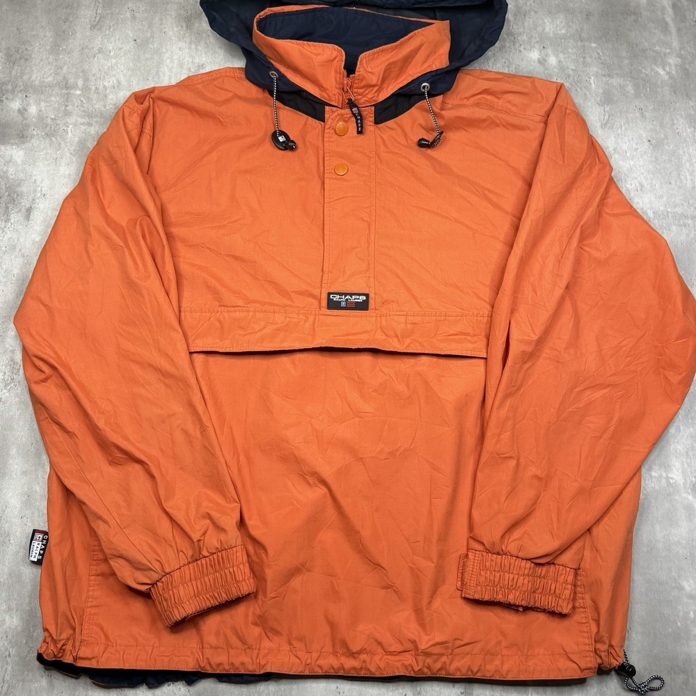 Vintage Chaps Ralph Lauren Anorak Packable Hood Windbreaker Jacket Orange XXL